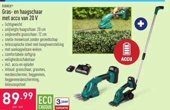 ALDI Ferrex Gras- en haagschaar met accu van 20 V aanbieding