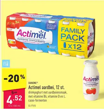 ALDI Danone Actimel aardbei, 12 st. 12 x 100ml aanbieding