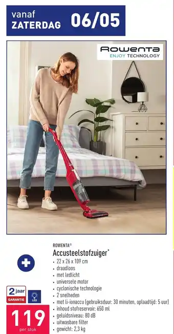 ALDI Rowenta Accusteelstofzuiger 22 x 26 x 109cm aanbieding