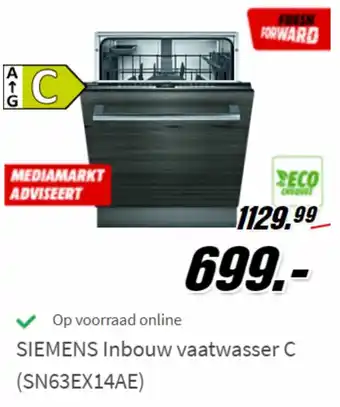 MediaMarkt Siemens Inbouw vaatwasser C (SN63EX14AE) aanbieding