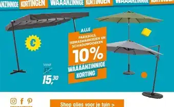 Kwantum Parasols, terrasmarkiezen en schaduwdoeken aanbieding
