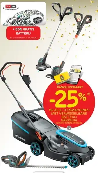 Brico Op alle tuinmachines met verwisselbare batterij gardena aanbieding