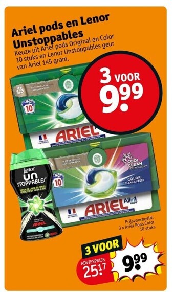 Kruidvat Ariel pods en lenor unstoppables aanbieding