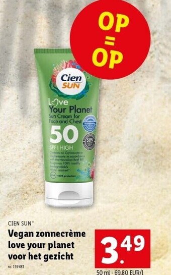 Lidl Vegan zonnecrème love your planet voor het gezicht aanbieding