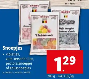 Lidl Snoepjes • violetjes, zure kersenbollen, pectoralsnoepjes of anijssnoepjes nr. 7407482 - 7407486 - 7404281 aanbieding