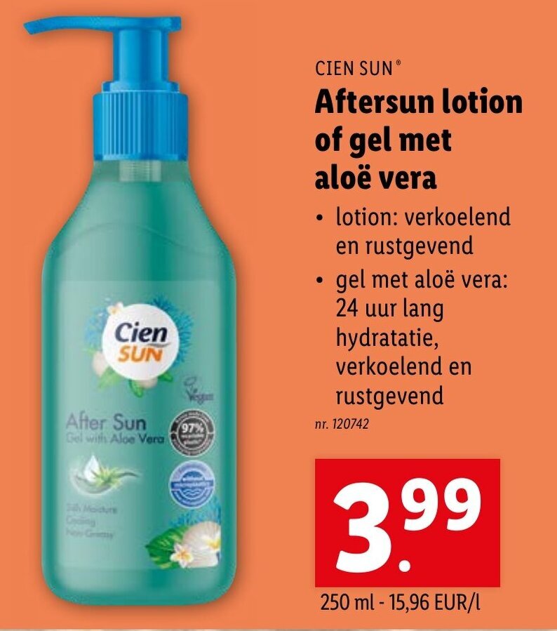 Cien SUN Aftersun Lotion of Gel met Aloë Vera nr. 120742 promotie bij Lidl