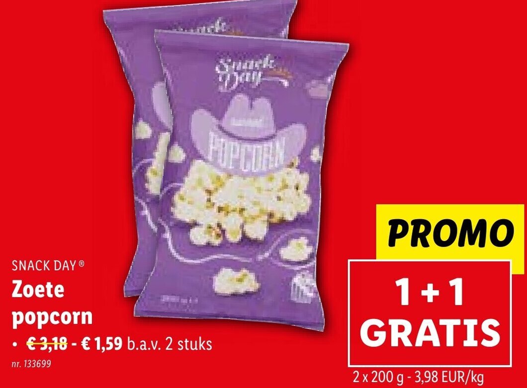 SNACK DAY Ⓡ Zoete Popcorn nr. 133699 promotie bij Lidl
