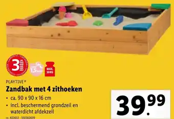 Lidl PLAYTIVEⓇ Zandbak met 4 zithoeken ca. 90 x 90 x 16cm nr. 403653 - 100360699 aanbieding