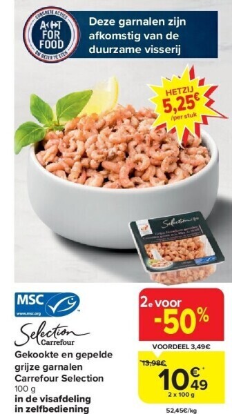 Carrefour Gekookte en gepelde grijze garnalen carrefour selection 100 g aanbieding