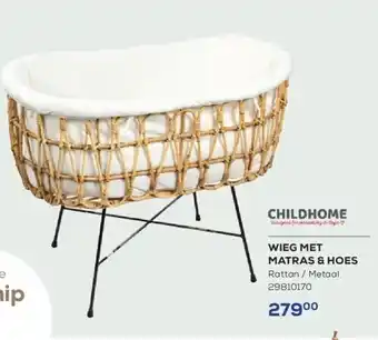 Wieg met matras & hoes rattan / metaal