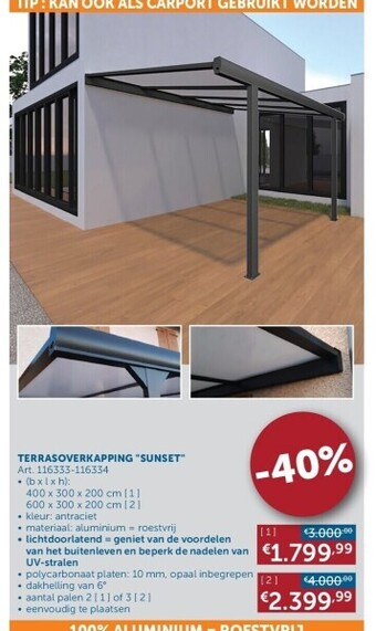 Zelfbouwmarkt Terrasoverkapping sunset aanbieding