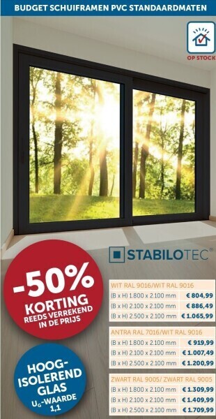 Zelfbouwmarkt Budget schuiframen pvc standaardmaten aanbieding