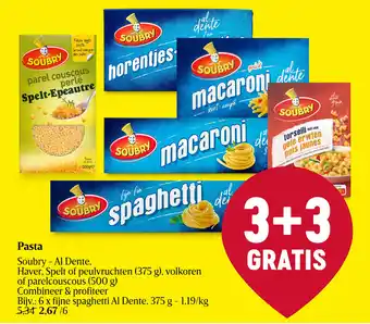 Soubry - Al Dente, Haver, Spelt of peulvruchten (375 g), volkoren of parelcouscous (500 g) Pasta