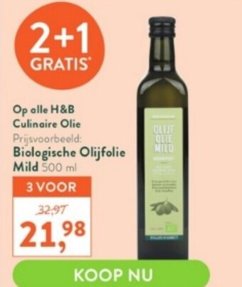 Holland & Barrett H&B Culinaire Olie Biologische Olijfolie Mild 500 ml aanbieding