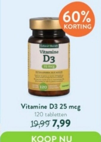 Holland & Barrett Vitamine D3 25 mcg 120 tabletten aanbieding