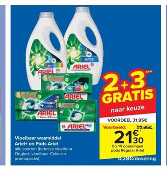 Carrefour Vloeibaar wasmiddel ariel+ en pods ariel aanbieding
