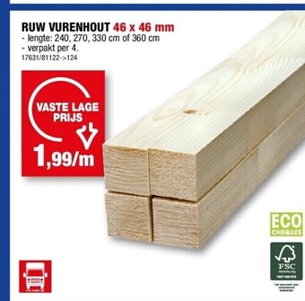Hubo Ruw vurenhout 46 x 46 mm aanbieding