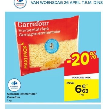 Carrefour Geraspte emmentaler carrefour aanbieding