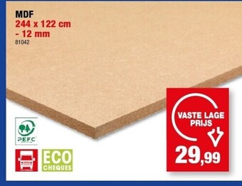 Hubo Mdf 244 x 122 cm - 12 mm aanbieding