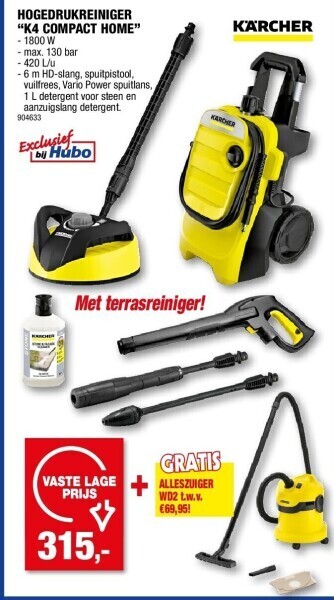 Hubo Hogedrukreiniger “k4 compact home” - 1800 w aanbieding