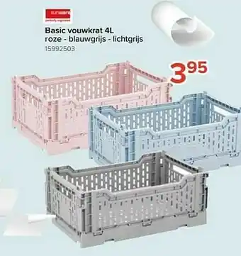 Euroshop Basic vouwkrat roze - blauwgrijs - lichtgrijs aanbieding