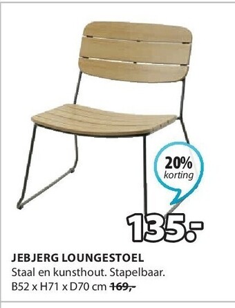 Jysk Jebjerg loungestoel staal en kunsthout. stapelbaar. b52 x h71 x d70 cm aanbieding