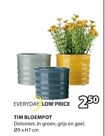 Jysk Tim bloempot dolomiet. in groen, grijs en geel. ø9 x h7 cm aanbieding