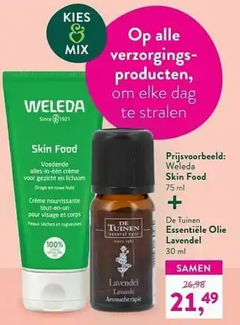 Weleda skin food + de tuinen essentiële olie lavendel