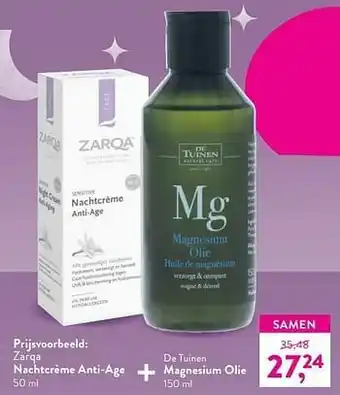 Holland & Barrett Zarqa nachtcrème anti-age + de tuinen magnesium olie aanbieding