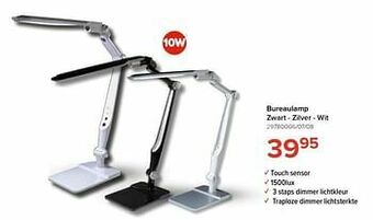 Euroshop Bureaulamp zwart - zilver - wit aanbieding