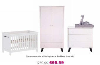 Baby & Tiener Zara commode + kledingkast + Ledikant Noel Wit aanbieding