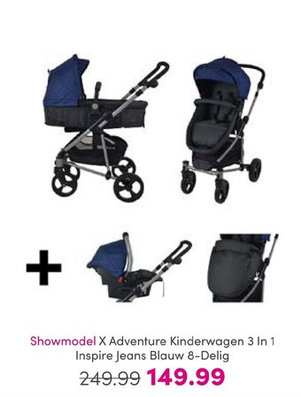 Baby & Tiener Showmodel X Adventure Kinderwagen 3 In 1 Inspire Jeans Blauw 8-Delig aanbieding