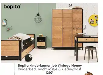 Bopita kinderkamer Job Vintage Honey kinderbed, nachtkastje & kledingkast