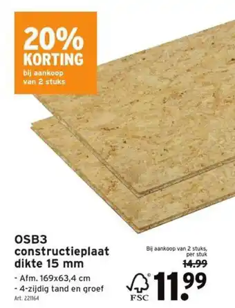 GAMMA OSB3 constructieplaat dikte 15 mm 169x63,4 cm aanbieding