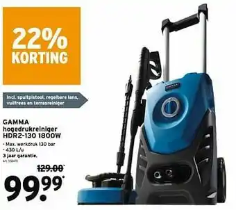 GAMMA Gamma hogedrukreiniger hdr2-130 1800w aanbieding