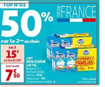 Auchan LAIT DEMI-ÉCRÉMÉ LACTEL Brique 8x1L les 2 aanbieding