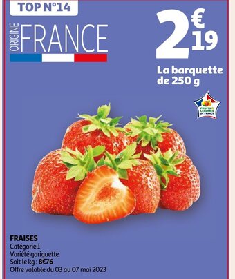 Auchan FRAISES la barquette de 250g aanbieding