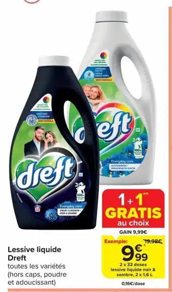 Carrefour Market Lessive liquide Dreft 2 x 32 doses lessive liquide noir & sombre, 2 x 1,6 L aanbieding