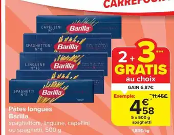 Carrefour Market Pâtes longues Barilla 5 x 500 g spaghetti aanbieding