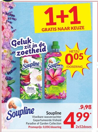 Intermarché Soupline Vloeibare wasverzachter Geparfumeerde frisheid Paradise of Garden Collection aanbieding