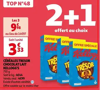 Auchan KELLOGG'S CÉRÉALES TRESOR CHOCOLAT LAIT 750 g Les 3 aanbieding
