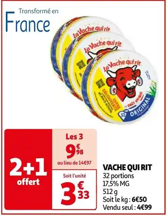Auchan VACHE QUI RIT 32 portions 17,5% MG 512 g Les 3 aanbieding