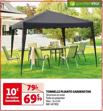Auchan TONNELLE PLIANTE GARDENSTAR Structure en acier Toile en polyester Dim.: 3 x 3 m Réf. 457302 aanbieding