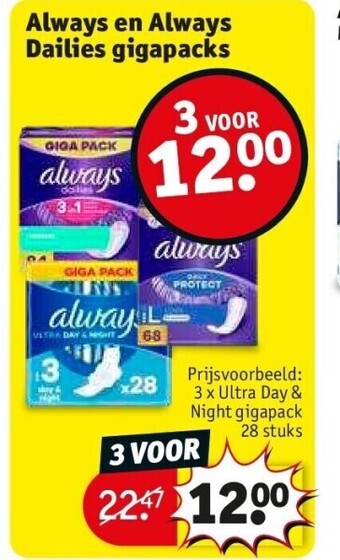 Kruidvat Always en always dailies gigapacks aanbieding