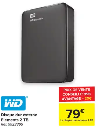 Carrefour WD Disque dur externe Elements 2 TB aanbieding