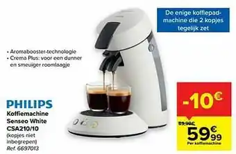 Carrefour Philips koffemachine senseo white csa210-10 aanbieding