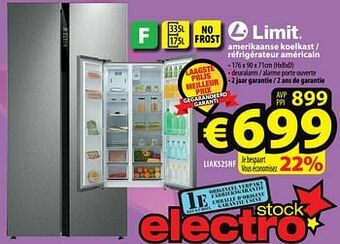 ElectroStock Limit amerikaanse koelkast - réfrigérateur américain liak525nf aanbieding