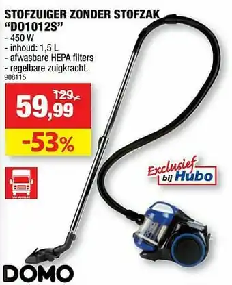 Hubo Domo elektro stofzuiger zonder stofzak do1012s aanbieding