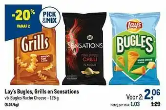 Makro Lay`s bugles, grills en sensations bugles nacho cheese aanbieding