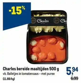 Makro Charles bereide maaltijden balletjes in tomatensaus - met puree aanbieding